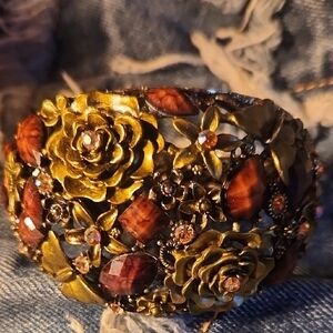Vintage Floral Gold and Brown Bracelet